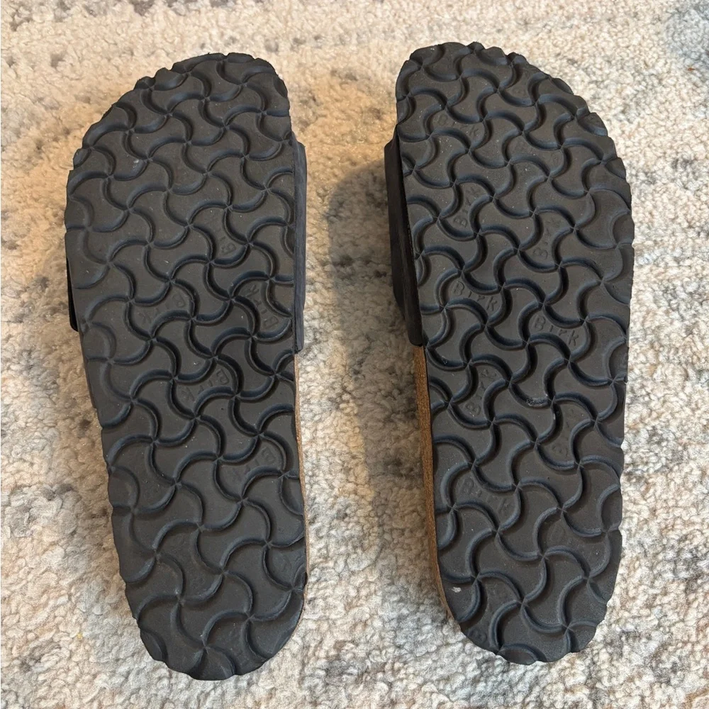 Birkenstock Madrid Black Slide Sandals with Large Silver Buckles - Picture 3 of 6